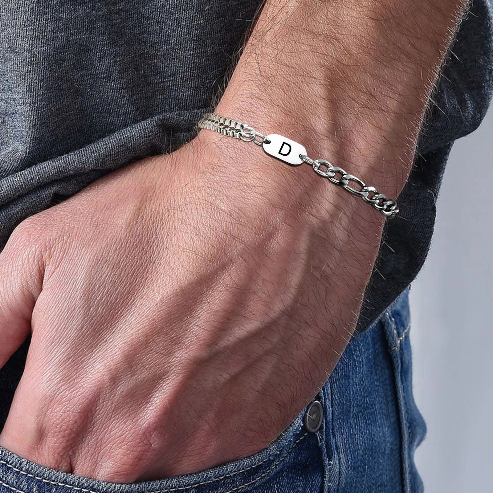 Pulseiras de corrente empilháveis unissex Vnox, corrente cubana Fogaro à prova d'água, pulseiras com nome de 26 letras, presente para homens e mulheres