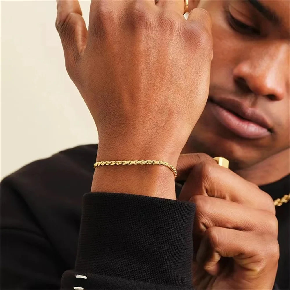 Pulseira Masculina Twist Chain em Aço Inoxidável Dourado
