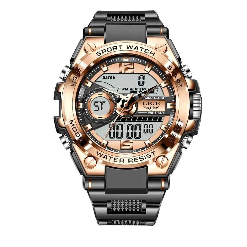 LIGE-Relógio Militar Impermeável Masculino, Digital 50m, Relógio de Pulso, LED, Quartzo, Relógio, Esporte, Masculino, Relógios Grandes