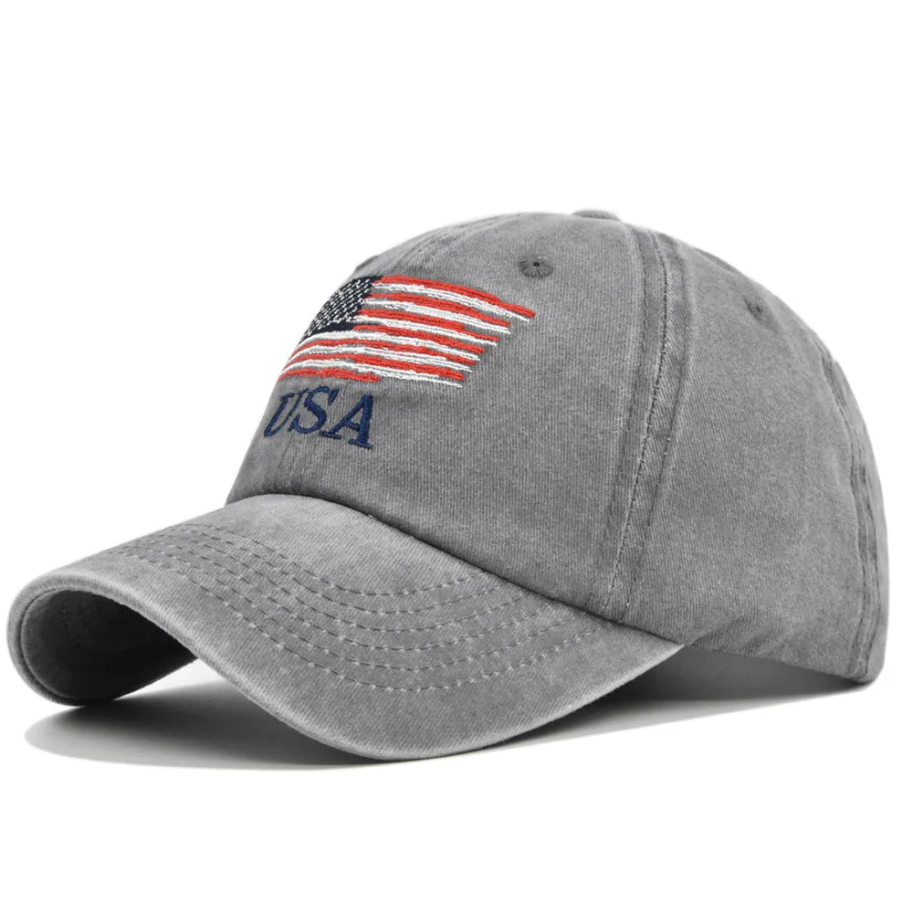 Chapéus de bandeira americana vintage lavado angustiado algodão pai chapéu boné de beisebol ajustável trucke rmen estilo feminino headwear