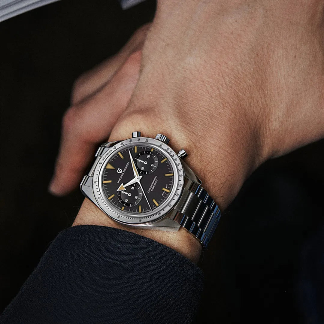 Pagani design 2023 relógios masculinos lua relógio de quartzo velocidade esporte à prova dwaterproof água cronógrafo ar safira vk64 aço retro luminoso