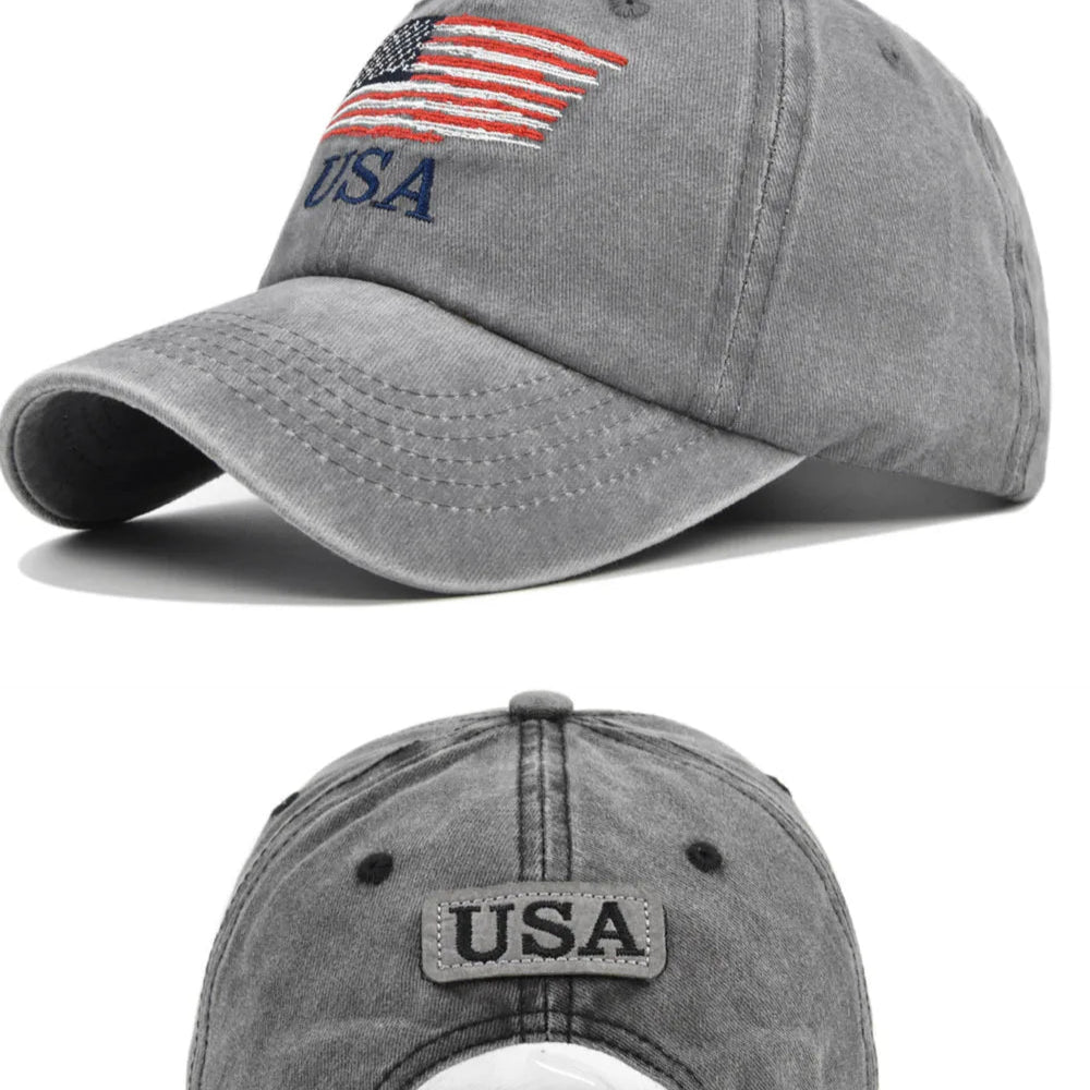 Chapéus de bandeira americana vintage lavado angustiado algodão pai chapéu boné de beisebol ajustável trucke rmen estilo feminino headwear