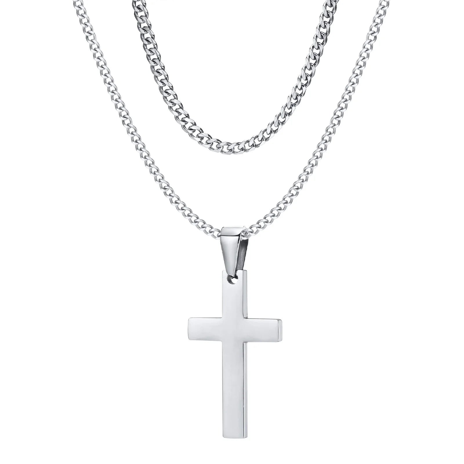 Vnox em camadas de aço inoxidável cruz pingente colar para homens mulheres, jóias minimalistas simples cruz cristo fé colares presente