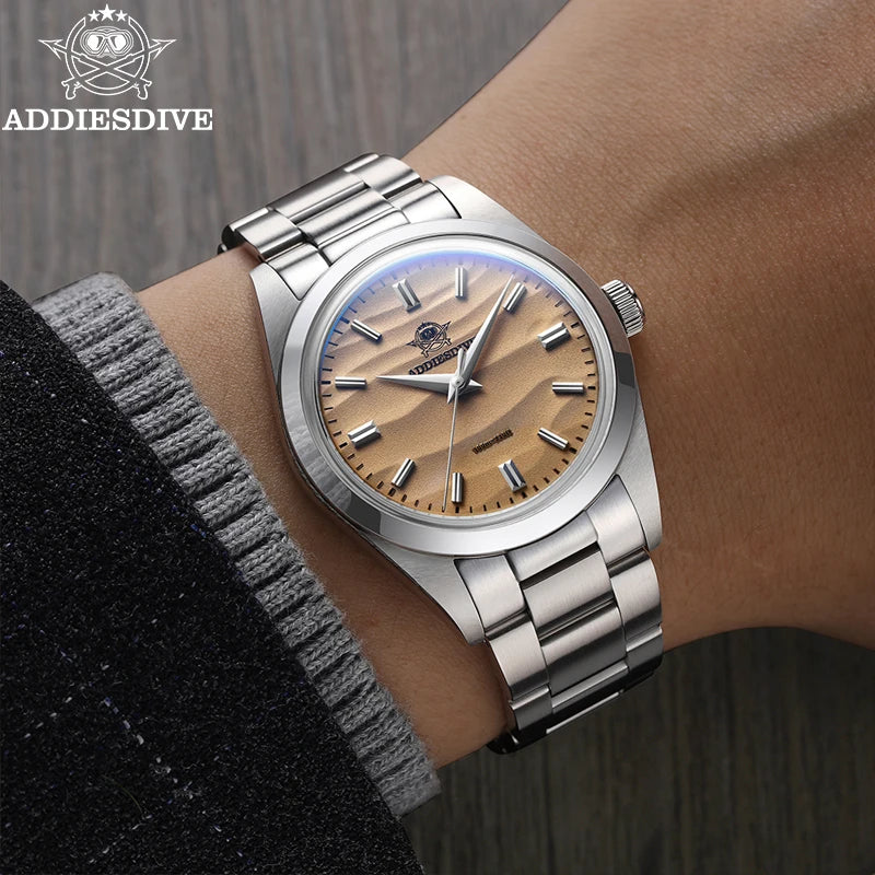 ADDIESDIVE Quartz Wristwatch, Bubble Mirror, Pot Cover Glass, Relógios simples, Aço Inoxidável, 10Bar Dive, AD2030, 36mm, Top Brand