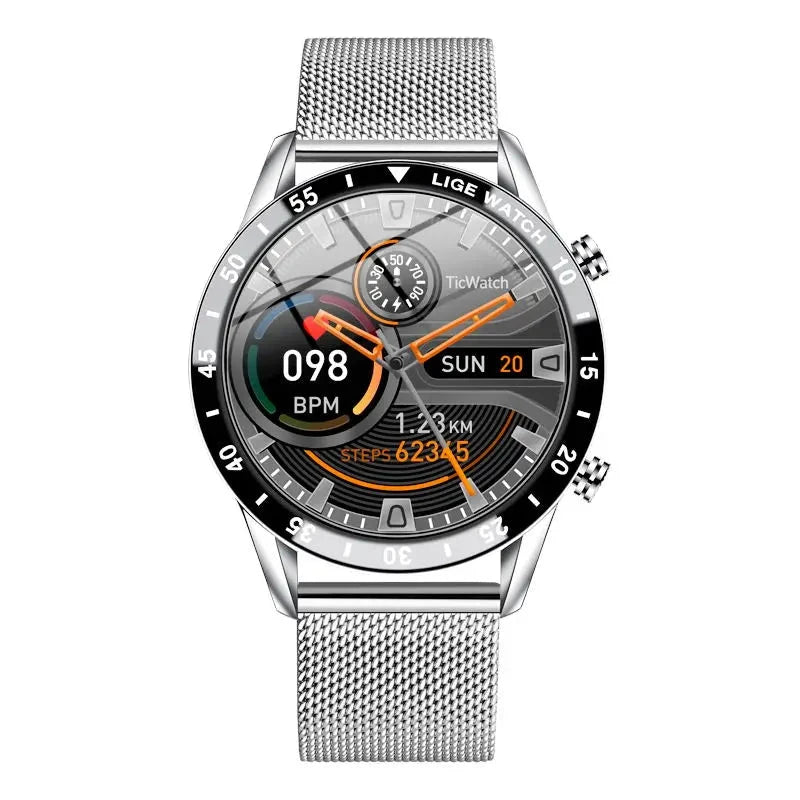 LIGE-Luxo Full Circle Touch Screen Smart Watch para Homens, Bluetooth Call, Faixa de Aço, Impermeável, Esportes, Fitness, Android, iOS