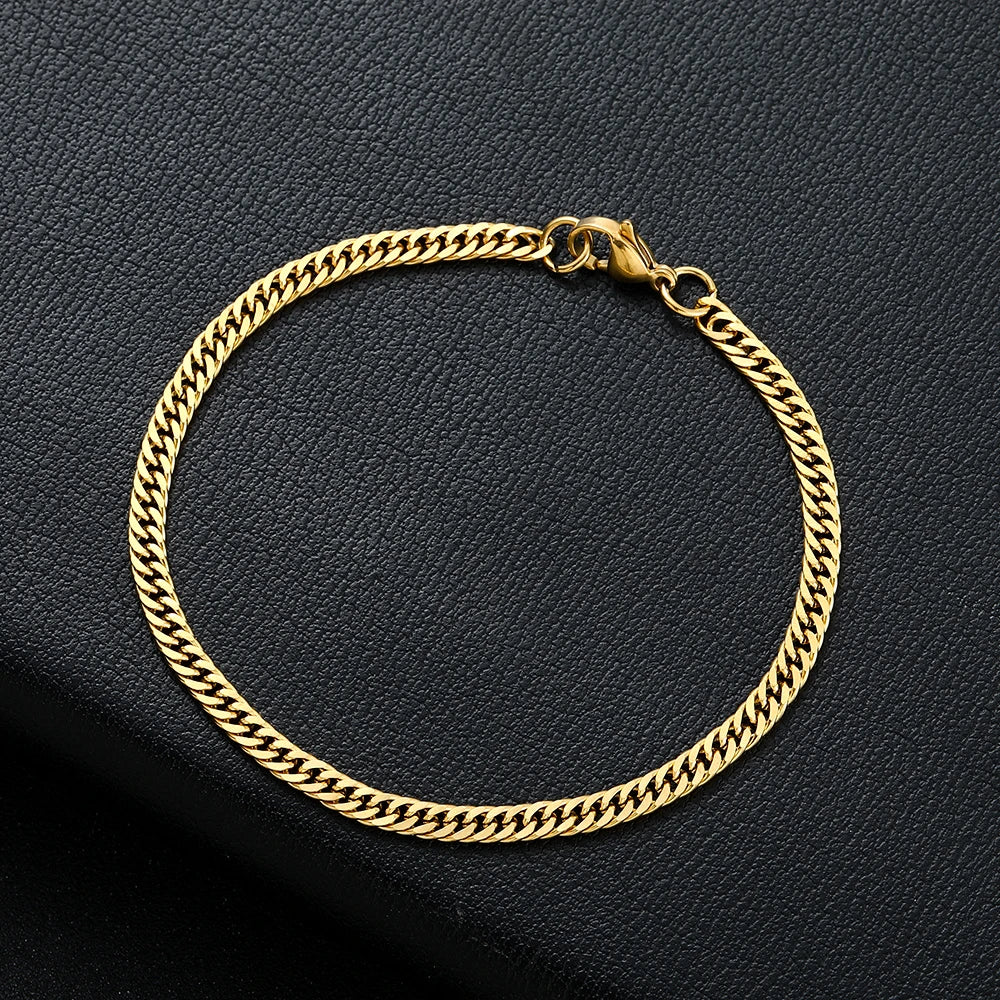 Pulseira Corrente Dourada em Aço Inoxidável 316L para Homens e Mulheres, Jóias da Moda Simples, Presente Preto, Novo, Largura 4mm, 18 cm, 20cm