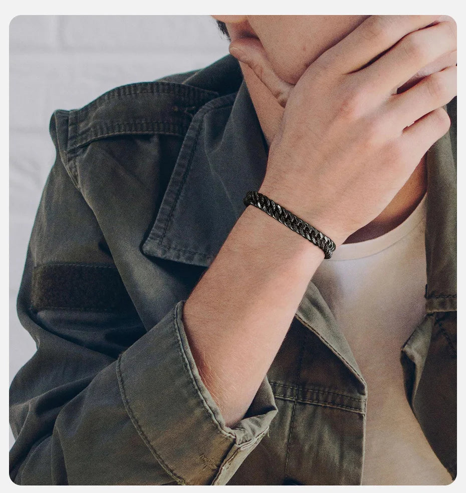 Vnox-Corrente de Aço Inoxidável Masculina, Pulseiras Miami Cubanas, Presentes Meninos, Jóias, Comprimento 8mm, 19cm, 21,5 cm
