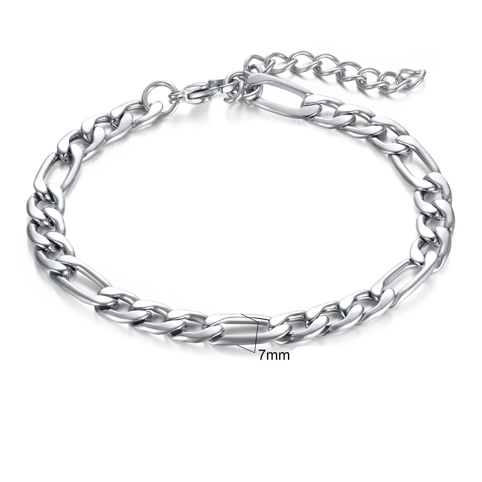 Pulseiras de corrente Figaro Vnox 5mm/7mm para homens meninos, pulseiras de elo de meio-fio de aço inoxidável à prova d'água, joias clássicas simples