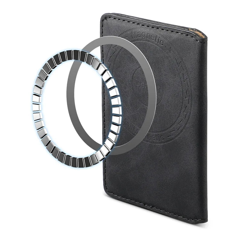 Titular do cartão de couro textura vintage, carteira Magsafe, estojo para iPhone 15, 14, 13, 12, 11 Pro Max Plus, capa de adsorção