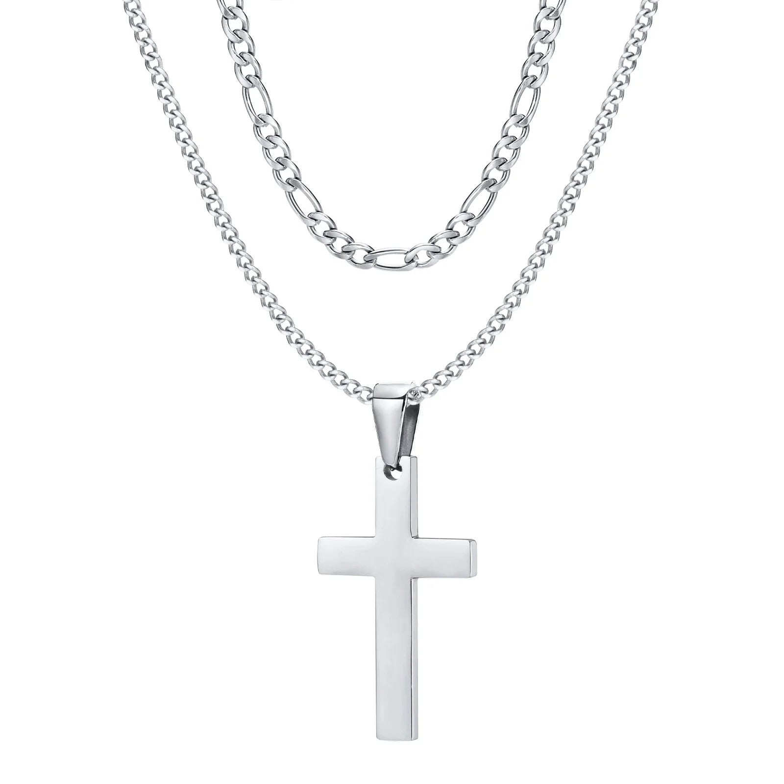Vnox em camadas de aço inoxidável cruz pingente colar para homens mulheres, jóias minimalistas simples cruz cristo fé colares presente