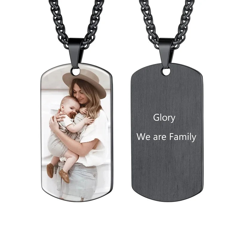Colar de aço inoxidável personalizado para homens, foto colorida, imagem personalizada, texto gravado, data colares