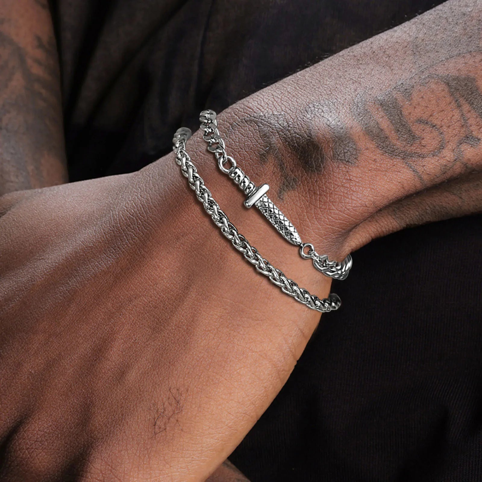 Conjunto de pulseiras de aço inoxidável Vnox para homens, cubano, Fígaro, trigo, corrente de corda torcida, metal, pulseira hipoalergênica, jóias, 1, 2, 3 peças