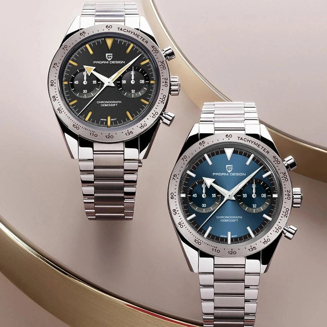 Pagani design 2023 relógios masculinos lua relógio de quartzo velocidade esporte à prova dwaterproof água cronógrafo ar safira vk64 aço retro luminoso