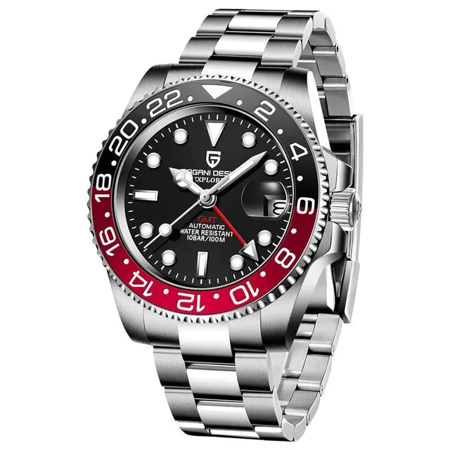 Pagani design PD-1662 luxo gmt masculino relógio de pulso mecânico vidro safira aço inoxidável 100m à prova dwaterproof água relógios automáticos