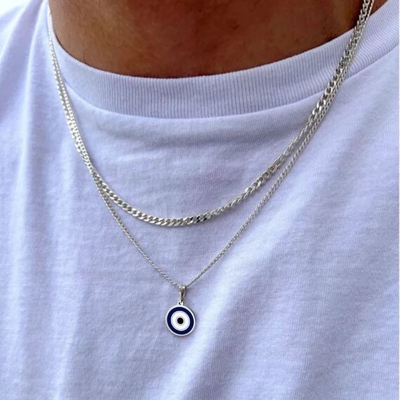 Vnox turco sorte dupla camada mau olhos pingente colar para homem, empilhados colar de olho azul conjunto jóias presente