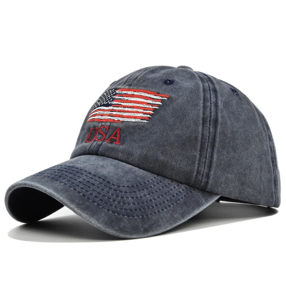 Chapéus de bandeira americana vintage lavado angustiado algodão pai chapéu boné de beisebol ajustável trucke rmen estilo feminino headwear