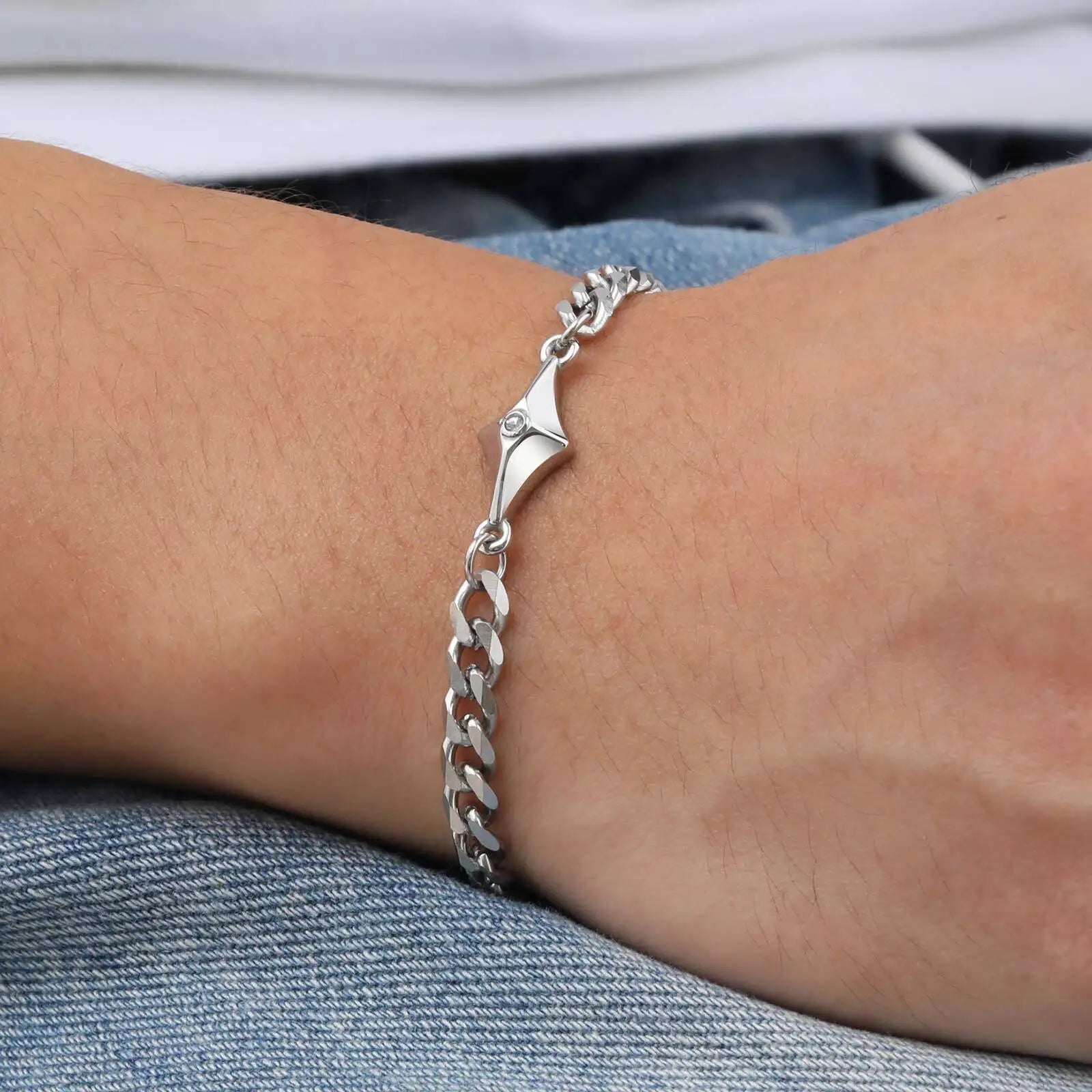 Pulseiras Hiphop Star para homens meninos, pulseira de corrente cubana de aço inoxidável, presentes de joias casuais chiques