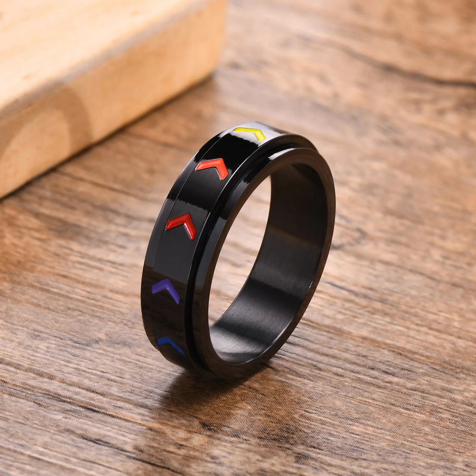 Anéis de orgulho arco-íris em aço inoxidável para homens e mulheres, Spinner elegante, bandas de noivado de casamento