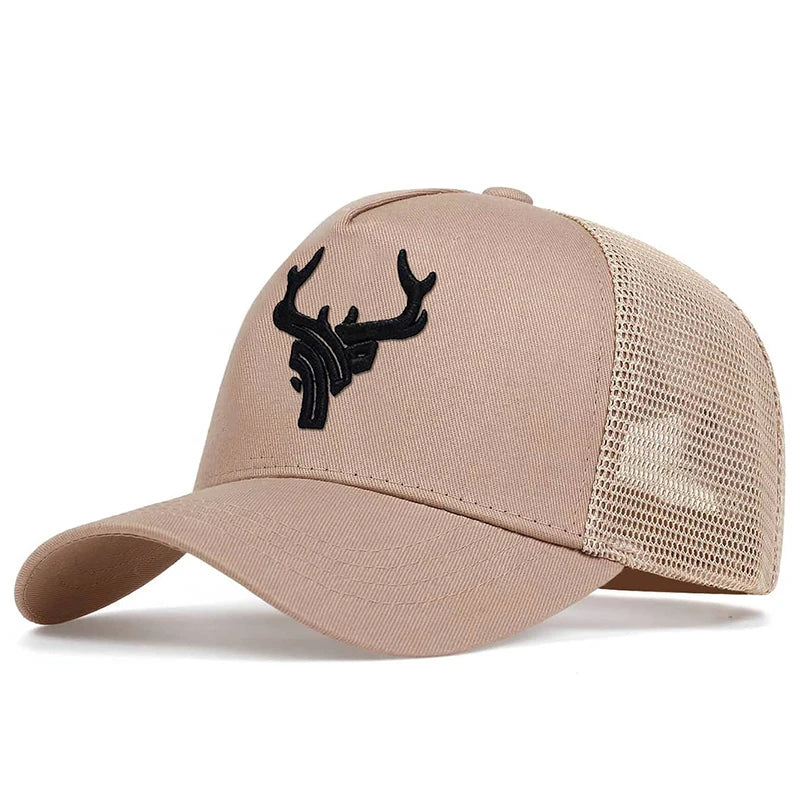 Unisex Animal Antlers Bordados Baseball Net Caps Primavera e Verão Outdoor Ajustável Casual Chapéus Sunscreen Hat