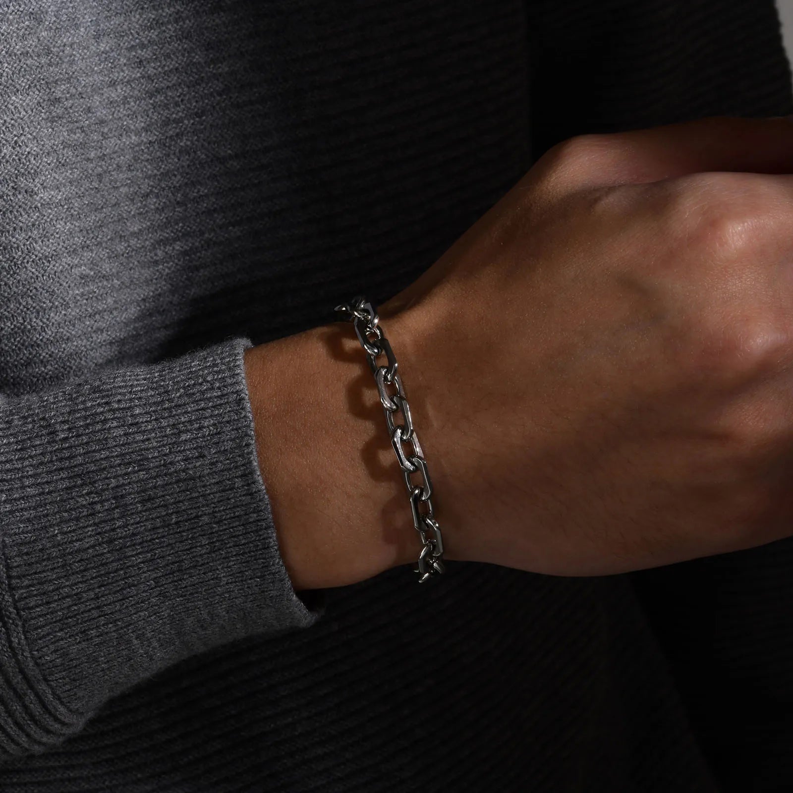 Vnox novo estilo 6.5mm belcher chain pulseiras para homem, aço inoxidável quadrado geométrico links pulseira presente, pulseira masculina