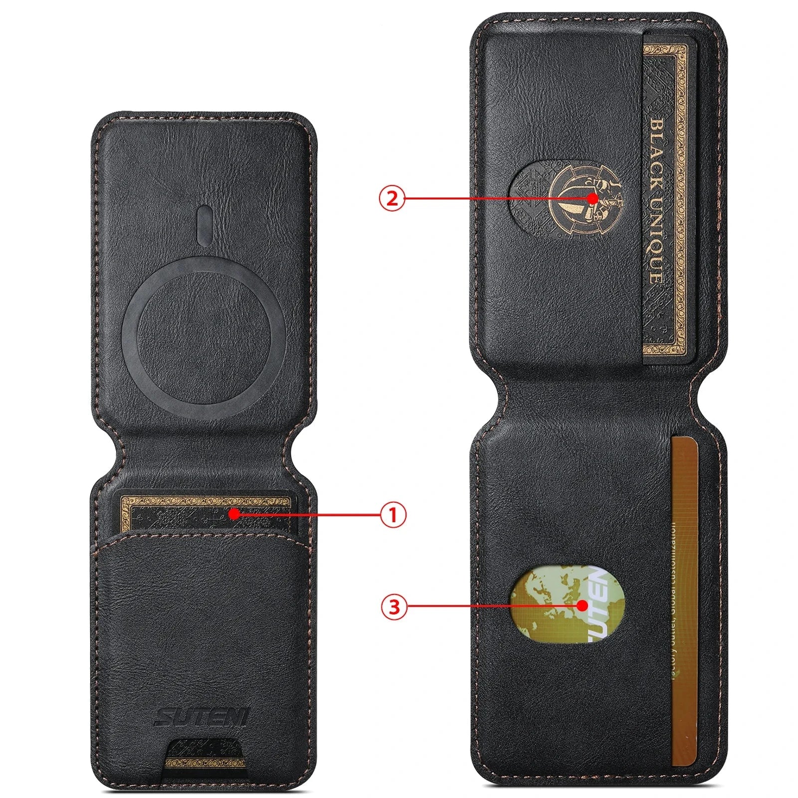 Magsafe Suporte de cartão magnético para iPhone, estojo de celular de couro, carteira de identificação, iPhone 14, 11, 12, 13, 15, 16 Pro Max, 15Plus, Luxo