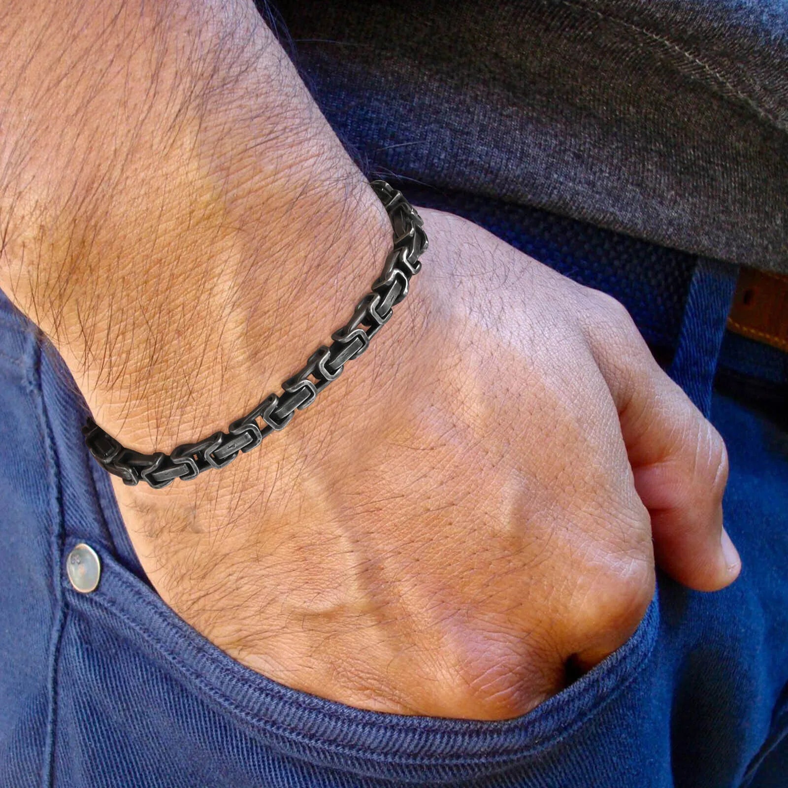 Pulseiras bizantinas masculinas Vnox, pulseira antiga de corrente de elo de aço inoxidável, joias masculinas simples retrô vintage, presente de Natal