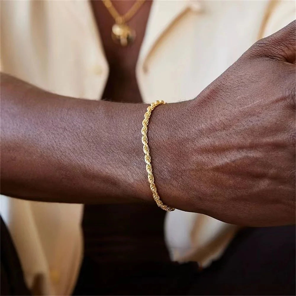 Pulseira Masculina Twist Chain em Aço Inoxidável Dourado