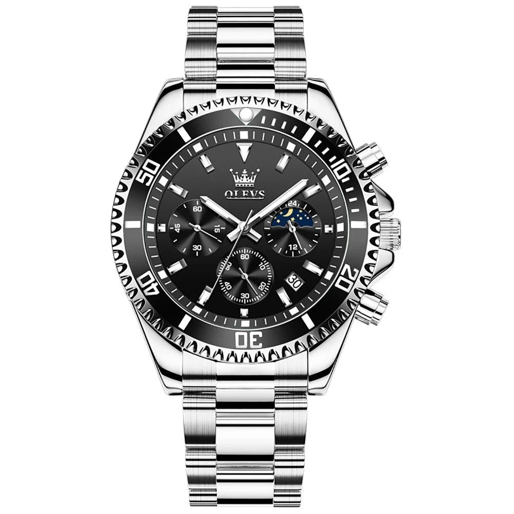 OLEVS Relógio de pulso de luxo masculino, top relógios masculinos, cronógrafo impermeável, high-end, fase original da lua, quartzo, 2870