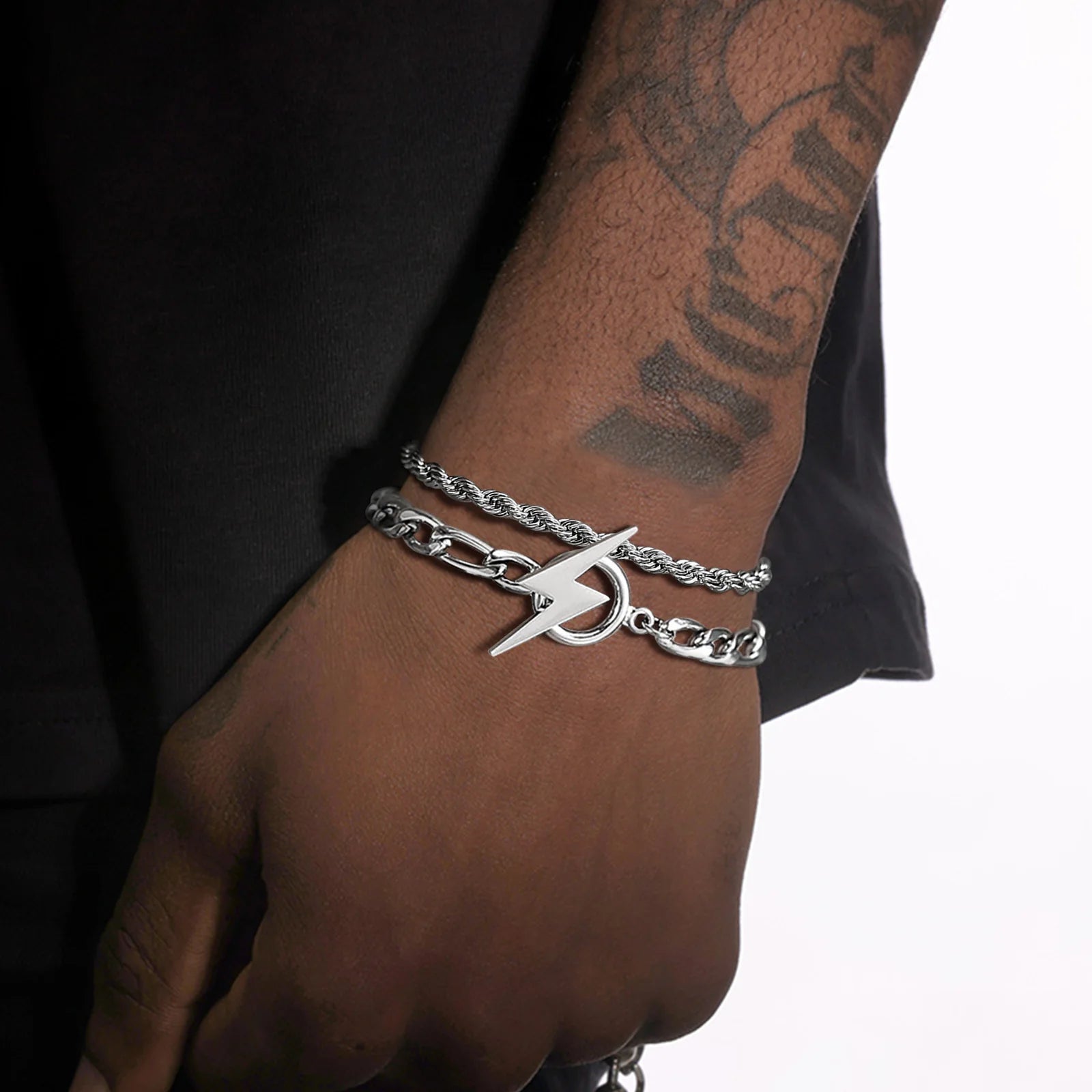 Vnox elegante relâmpago charme pulseiras para homem, simples 5mm de largura aço inoxidável figaro corrente masculino pulseira jóias