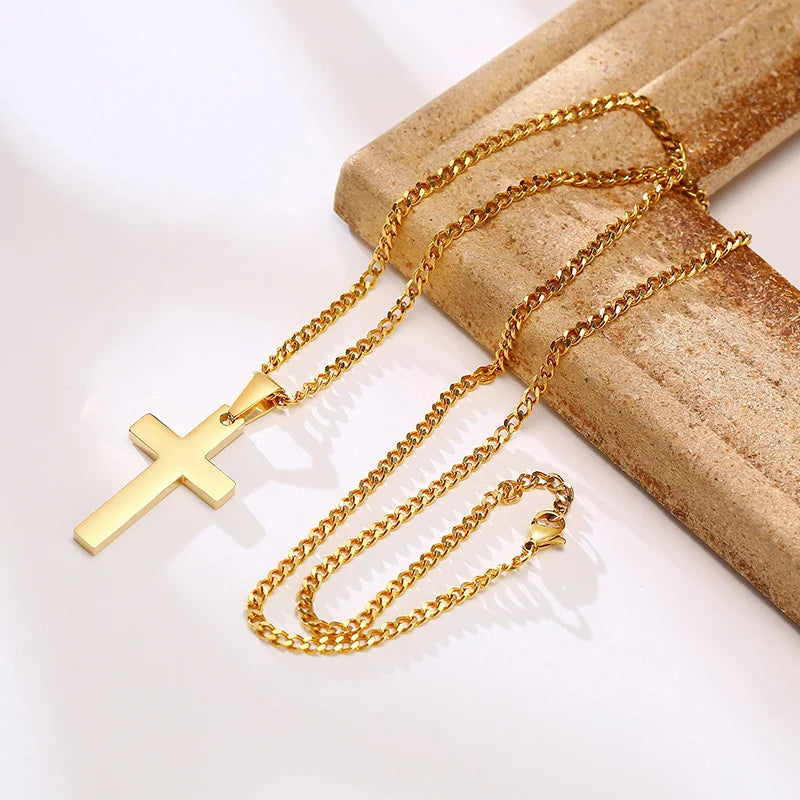Vnox em camadas de aço inoxidável cruz pingente colar para homens mulheres, jóias minimalistas simples cruz cristo fé colares presente