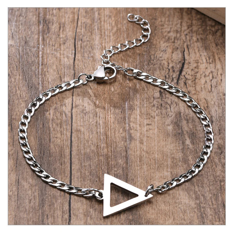 Vnox elegante punk triângulo charme pulseiras para homens mulheres, nunca desbota aço inoxidável corrente cubana jóias de pulso, comprimento ajustável