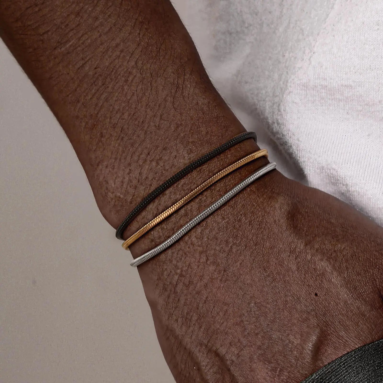Vnox-Simples Ajustável Cobra Pulseiras em Corrente para Homens, Caixa de Aço Inoxidável Ligação Pulseira, Minimalista Pulseira de Metal, Presente