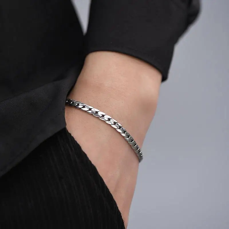 Pulseira cubana de prata esterlina s925 para homens e mulheres, presentes elegantes para joias, corrente de crochê artesanal, moda, simples