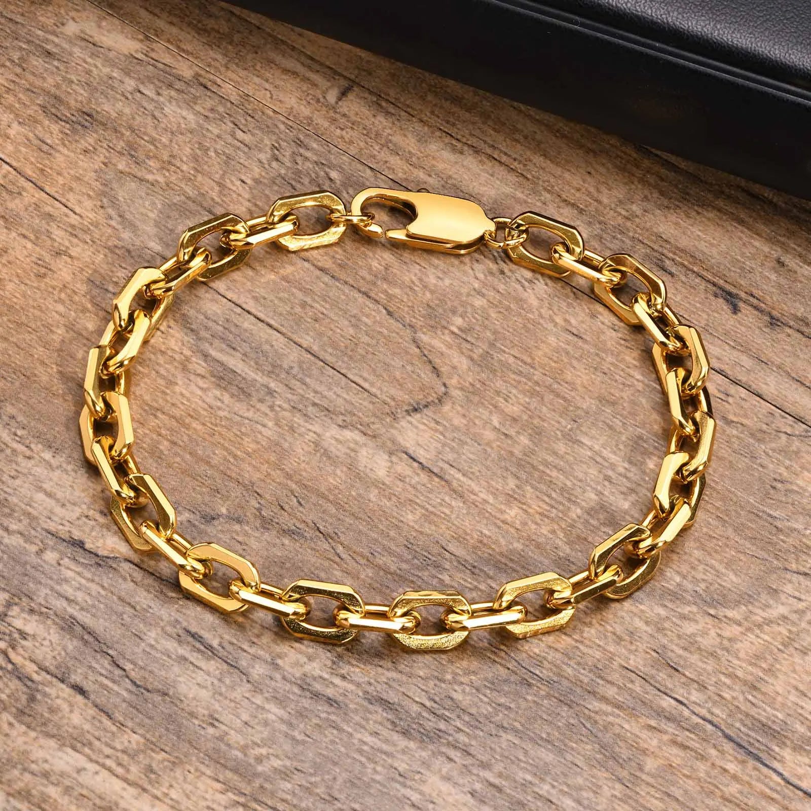 Vnox novo estilo 6.5mm belcher chain pulseiras para homem, aço inoxidável quadrado geométrico links pulseira presente, pulseira masculina