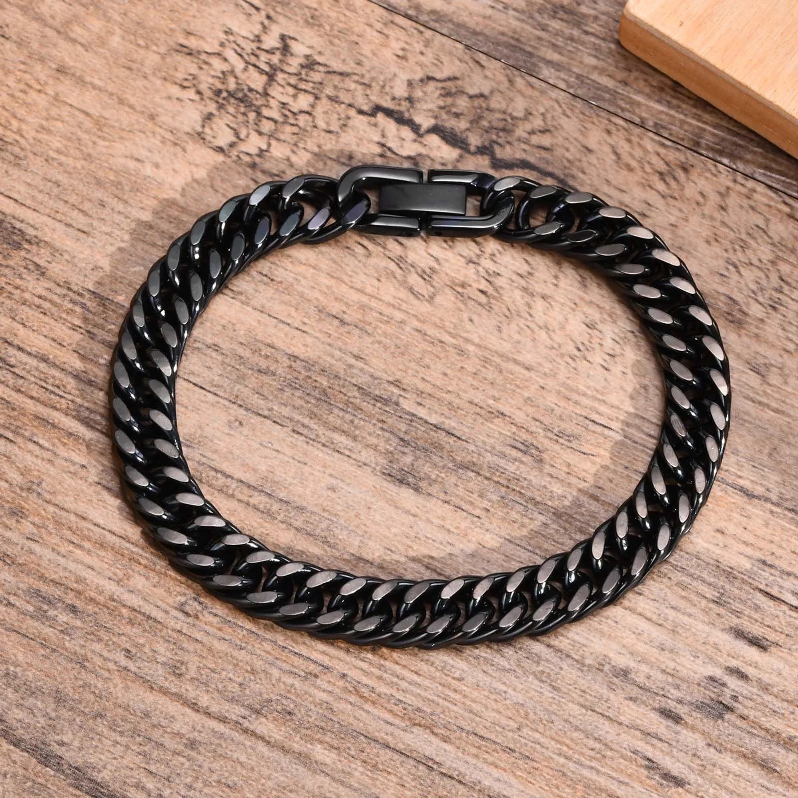 Vnox-Corrente de Aço Inoxidável Masculina, Pulseiras Miami Cubanas, Presentes Meninos, Jóias, Comprimento 8mm, 19cm, 21,5 cm