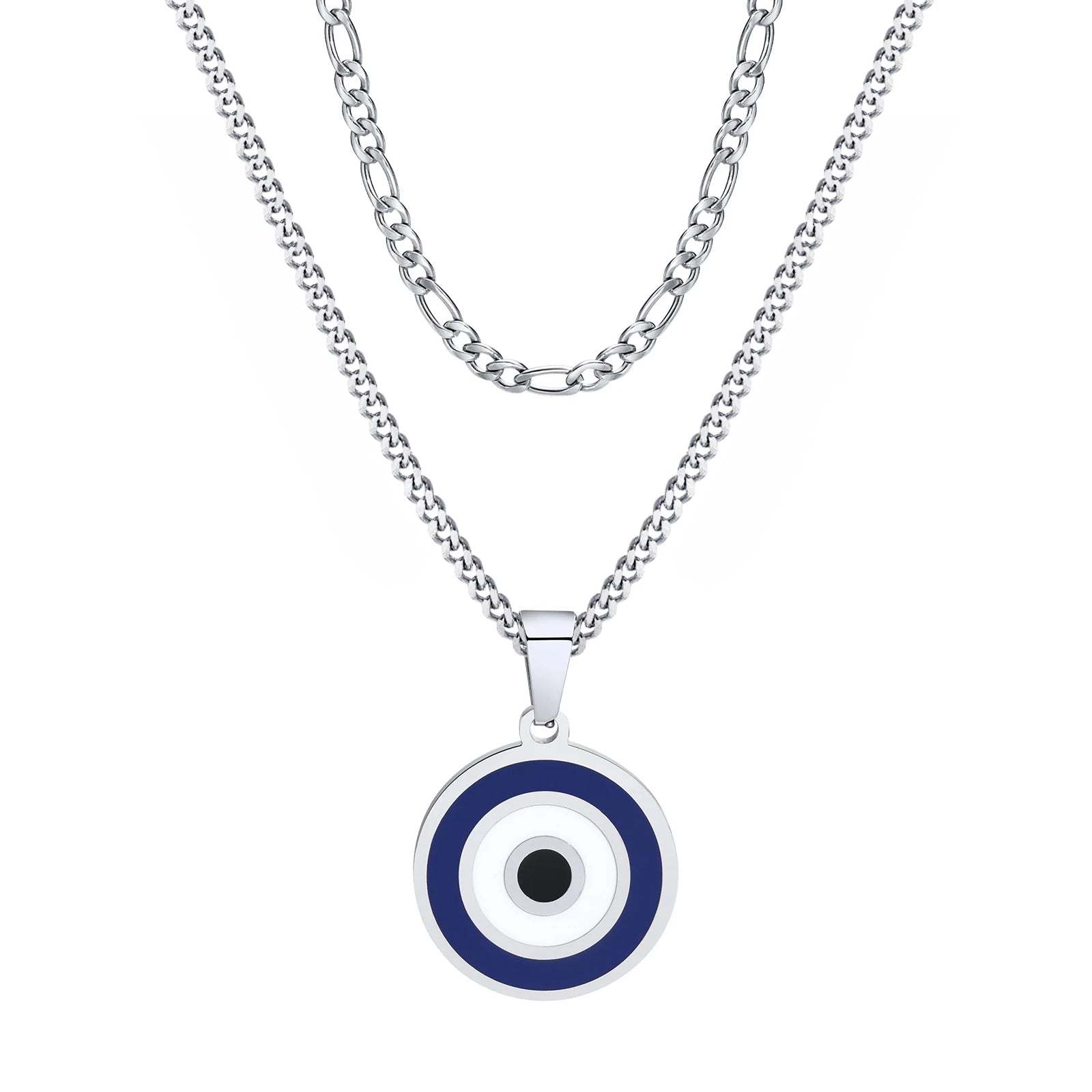 Vnox turco sorte dupla camada mau olhos pingente colar para homem, empilhados colar de olho azul conjunto jóias presente