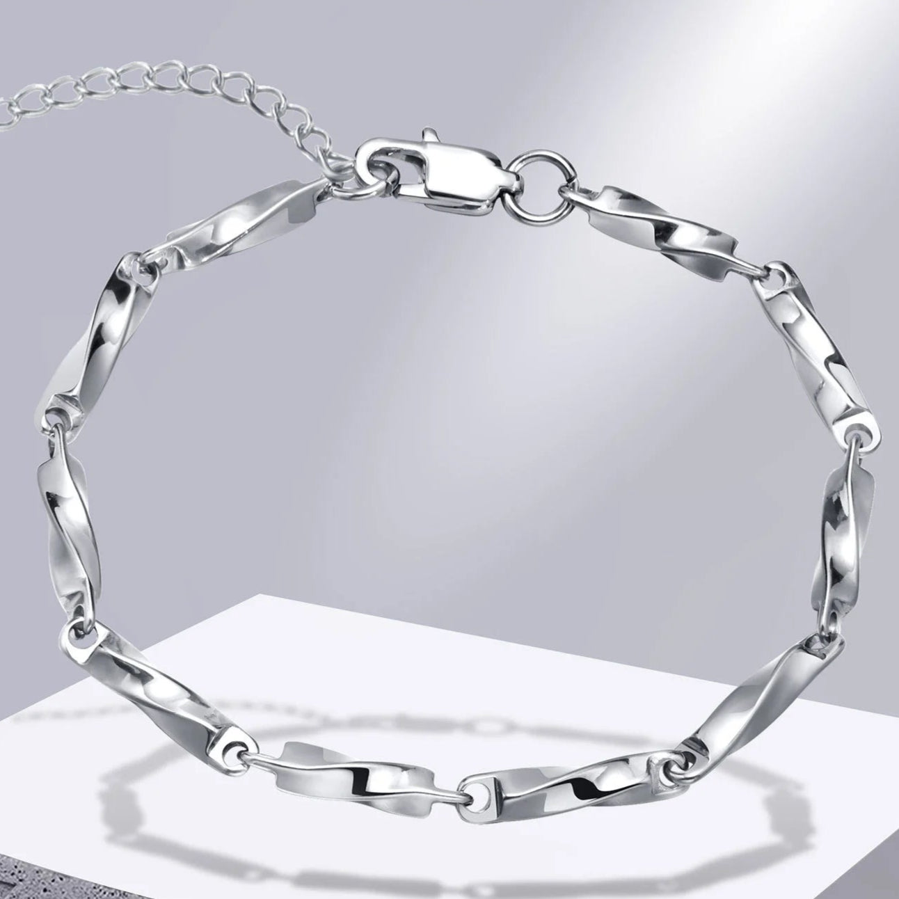 Vnox-Aço Inoxidável Torcido Pulseiras Corrente para Homens, Mobius Links Pulseira, Geométrica Simples Jóias Básicas Masculinas, 4mm