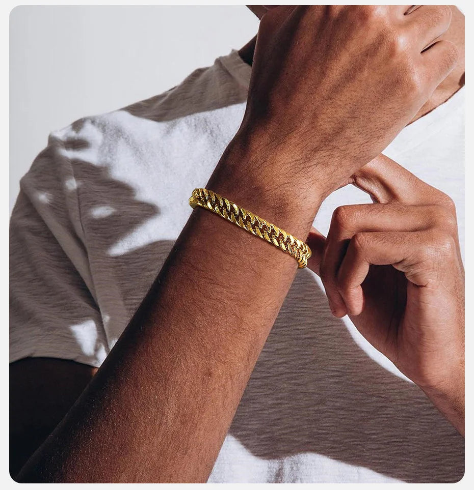 Vnox-Corrente de Aço Inoxidável Masculina, Pulseiras Miami Cubanas, Presentes Meninos, Jóias, Comprimento 8mm, 19cm, 21,5 cm