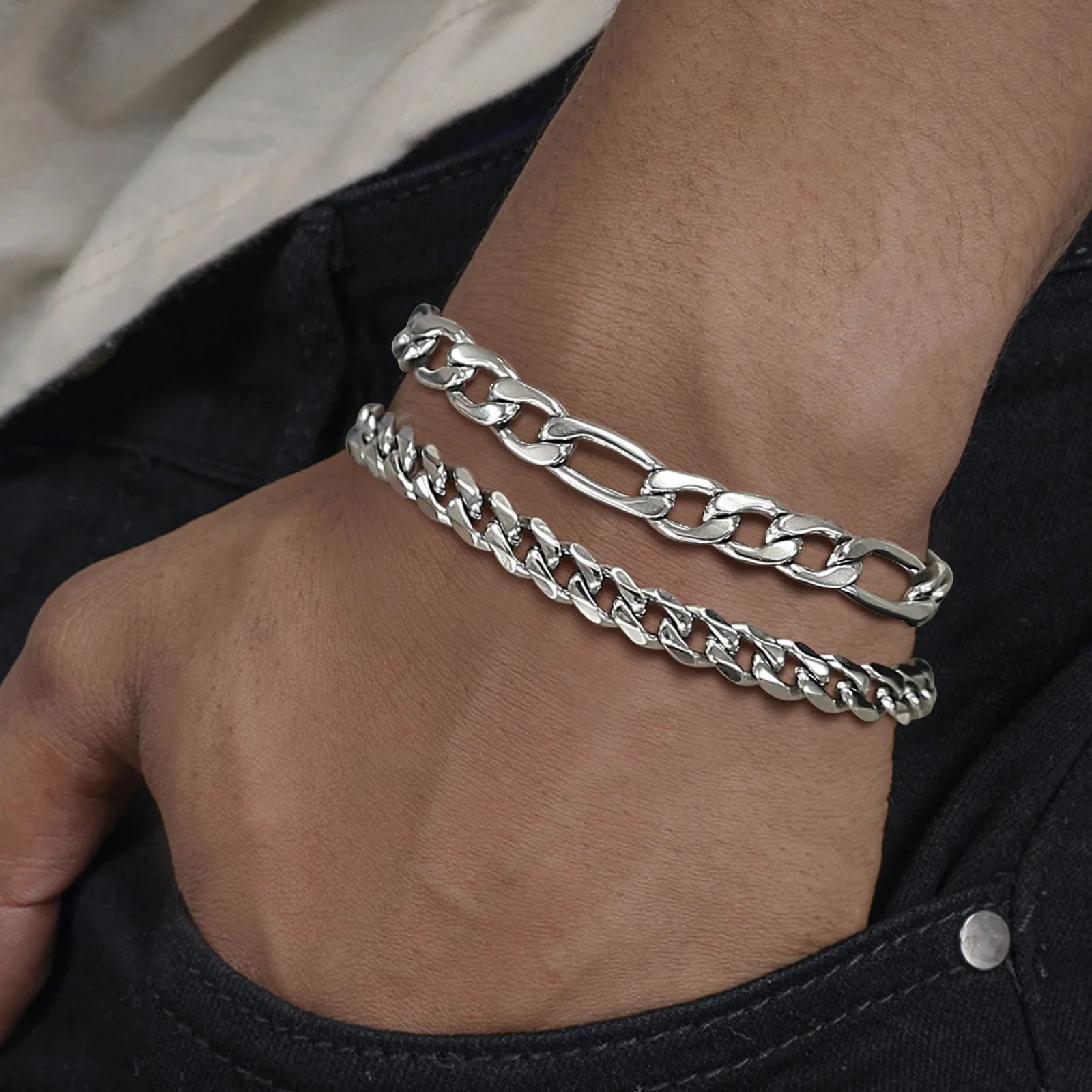 Conjunto de pulseiras de aço inoxidável Vnox para homens, cubano, Fígaro, trigo, corrente de corda torcida, metal, pulseira hipoalergênica, jóias, 1, 2, 3 peças