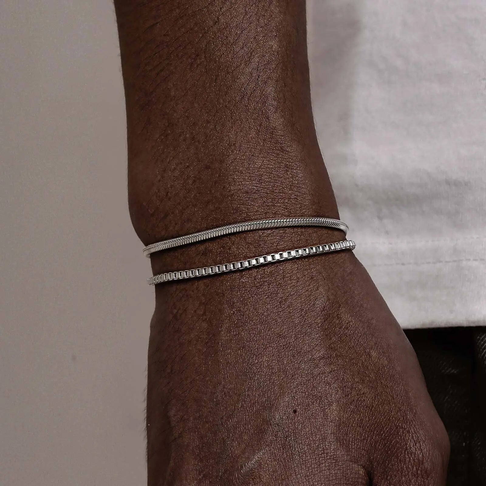 Vnox-Simples Ajustável Cobra Pulseiras em Corrente para Homens, Caixa de Aço Inoxidável Ligação Pulseira, Minimalista Pulseira de Metal, Presente