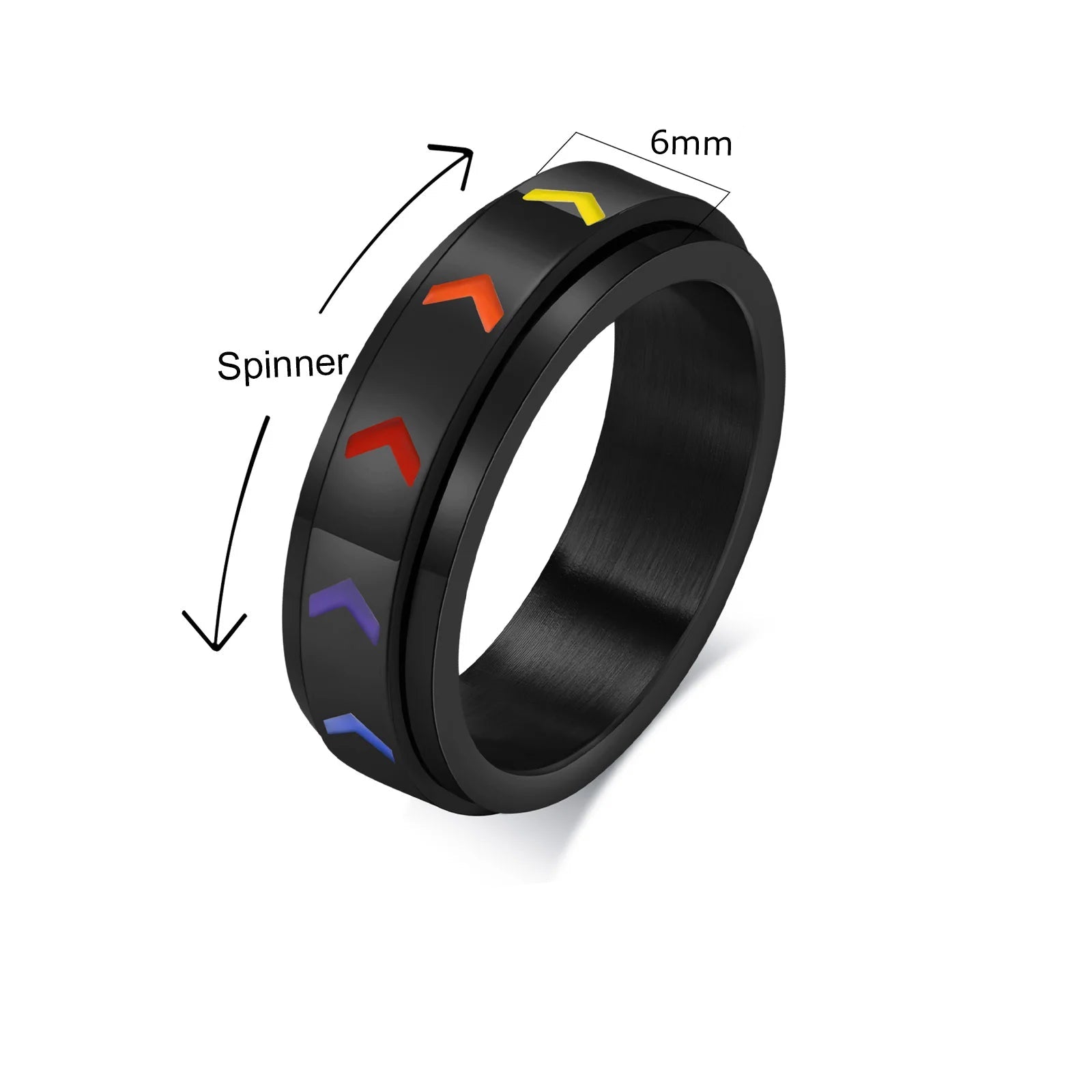 Anéis de orgulho arco-íris em aço inoxidável para homens e mulheres, Spinner elegante, bandas de noivado de casamento