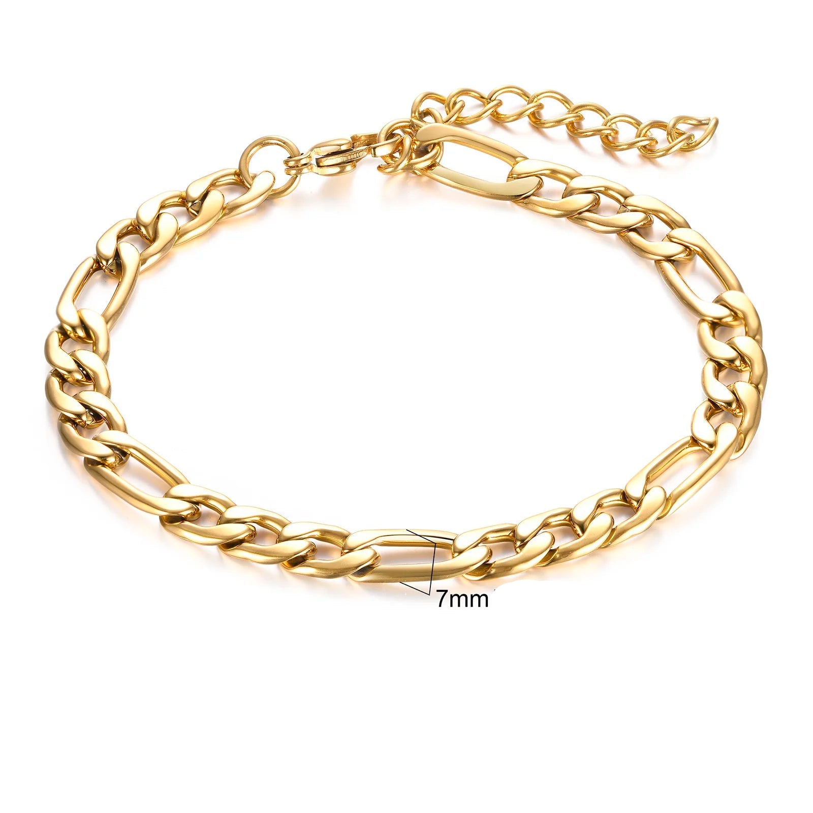 Pulseiras de corrente Figaro Vnox 5mm/7mm para homens meninos, pulseiras de elo de meio-fio de aço inoxidável à prova d'água, joias clássicas simples