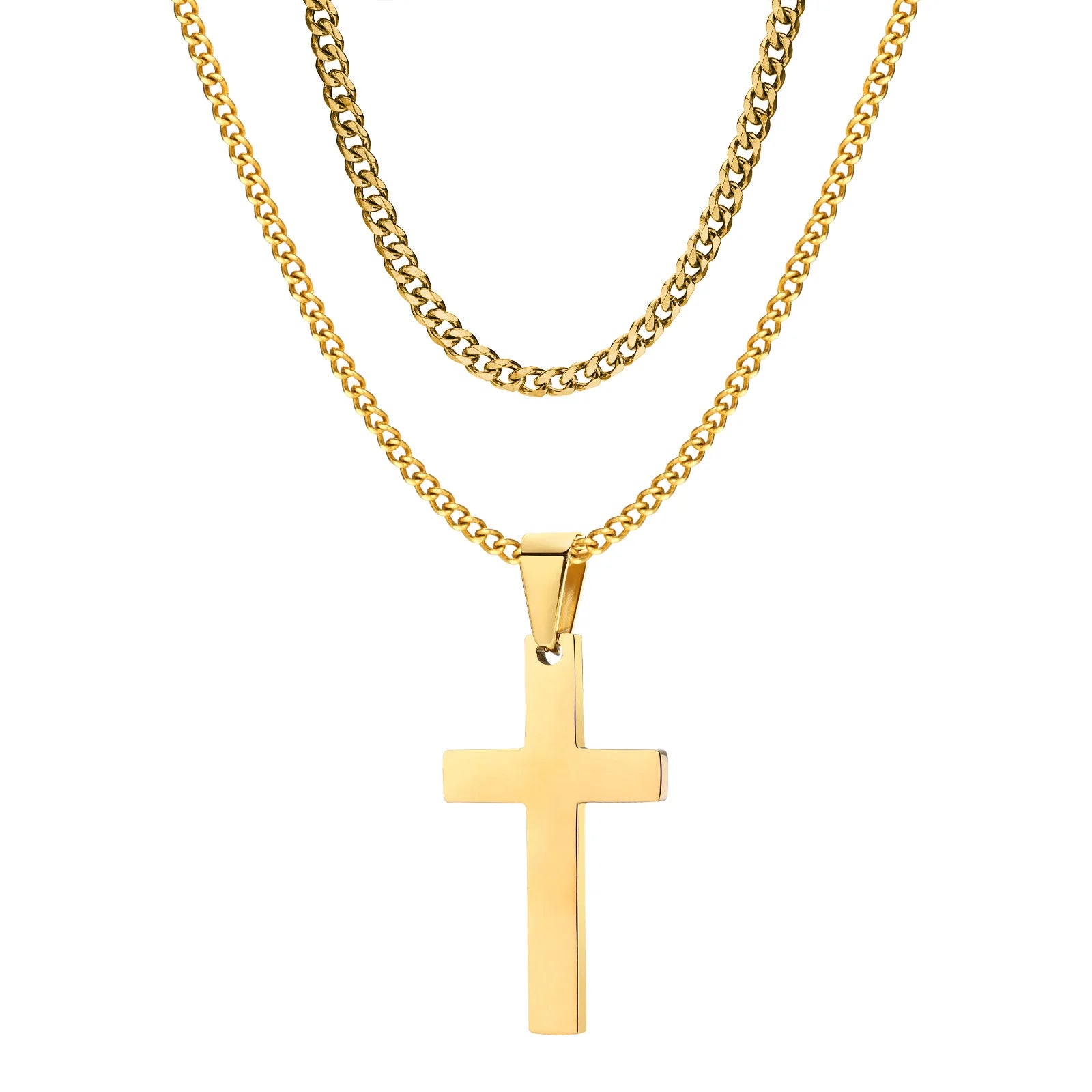 Vnox em camadas de aço inoxidável cruz pingente colar para homens mulheres, jóias minimalistas simples cruz cristo fé colares presente