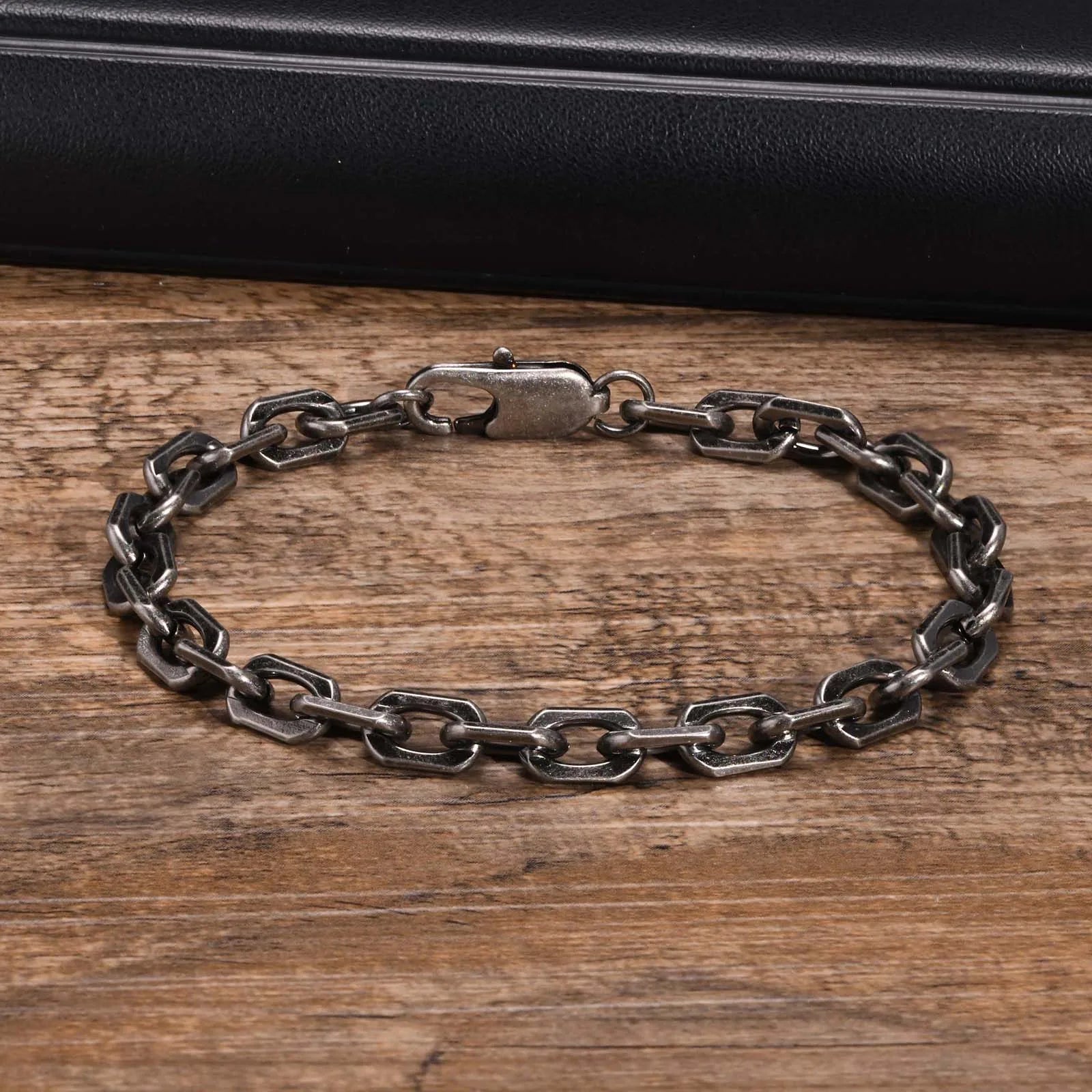 Vnox novo estilo 6.5mm belcher chain pulseiras para homem, aço inoxidável quadrado geométrico links pulseira presente, pulseira masculina