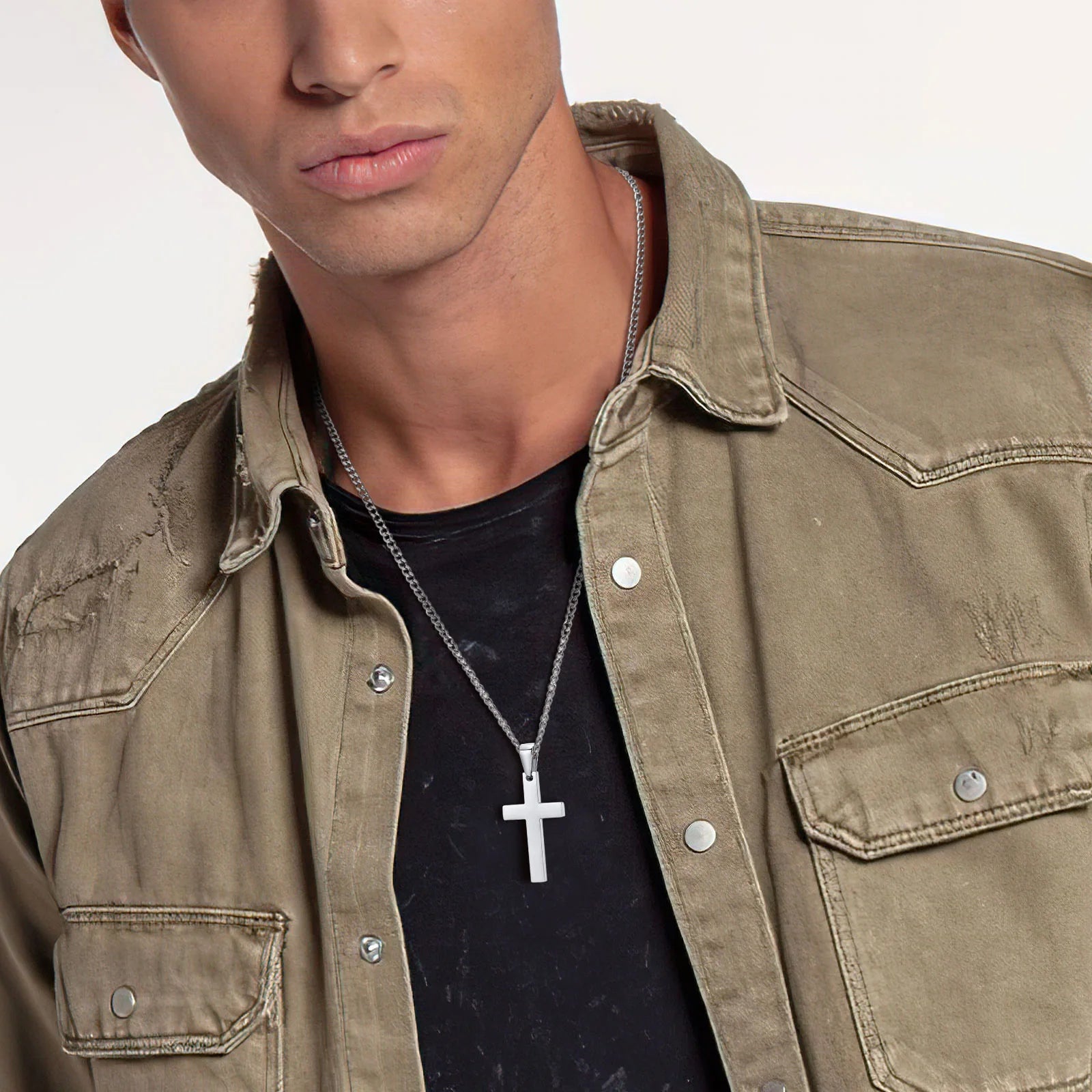 Vnox em camadas de aço inoxidável cruz pingente colar para homens mulheres, jóias minimalistas simples cruz cristo fé colares presente