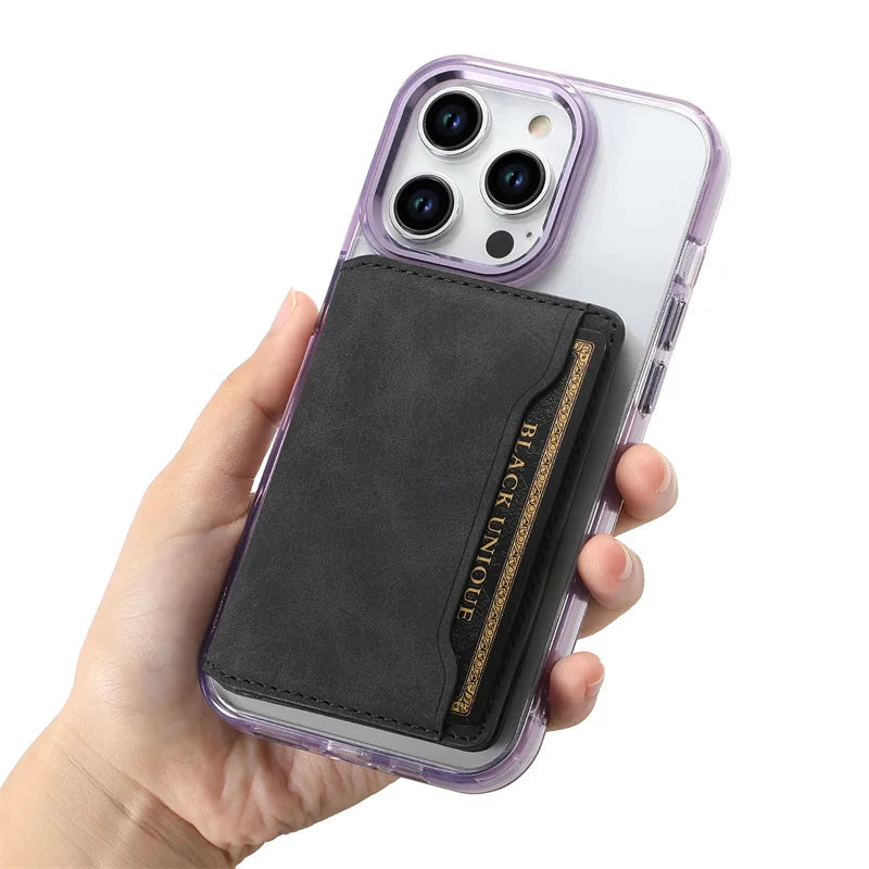 Titular do cartão de couro textura vintage, carteira Magsafe, estojo para iPhone 15, 14, 13, 12, 11 Pro Max Plus, capa de adsorção