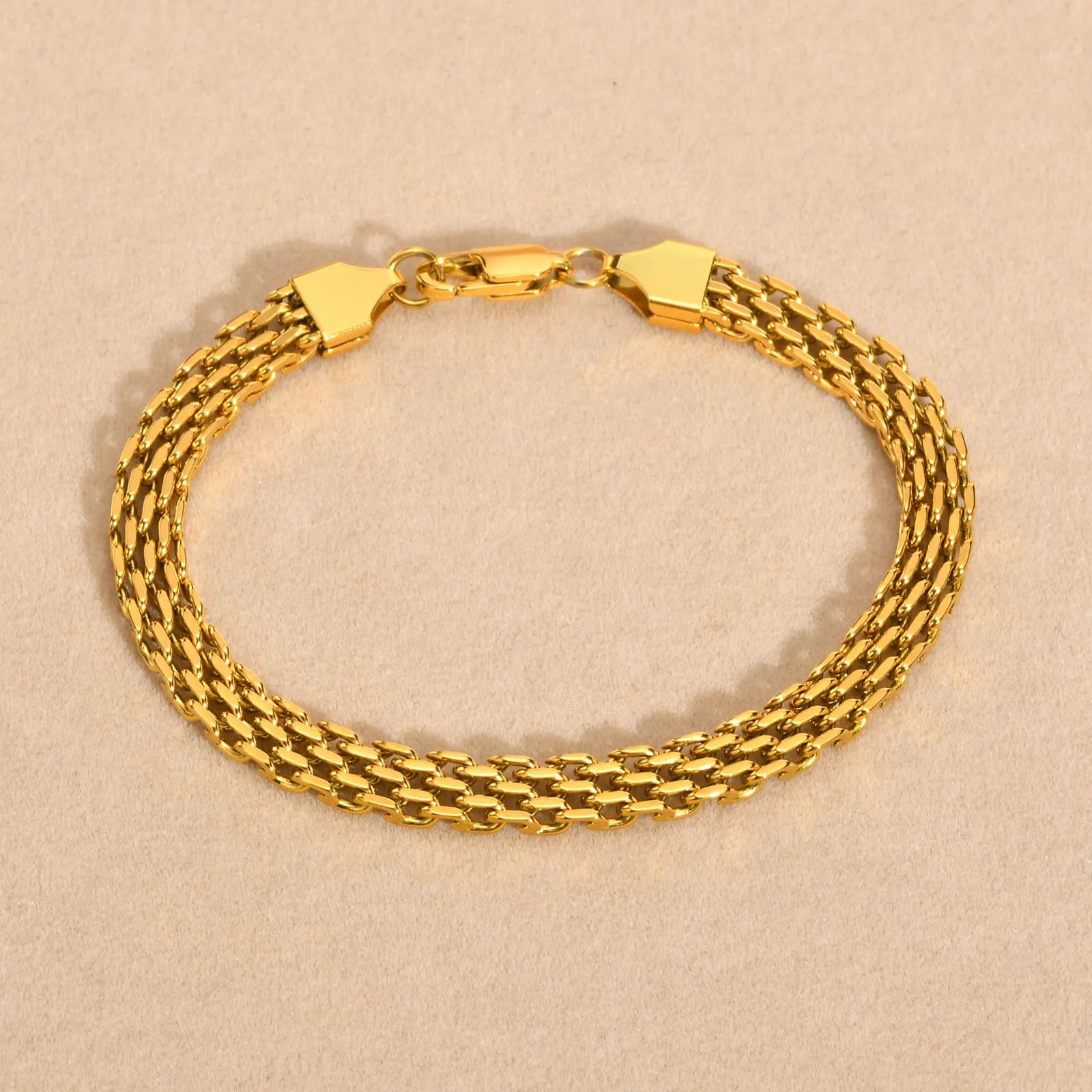Vnox-Ligação Malha Pulseiras Cadeia para Mulheres e Homens, Aço Inoxidável Pulseira Italiana, Cor do Ouro, Presente Da Jóia, 16.5 cm, 18 cm, 17 cm, 19 cm, 21cm