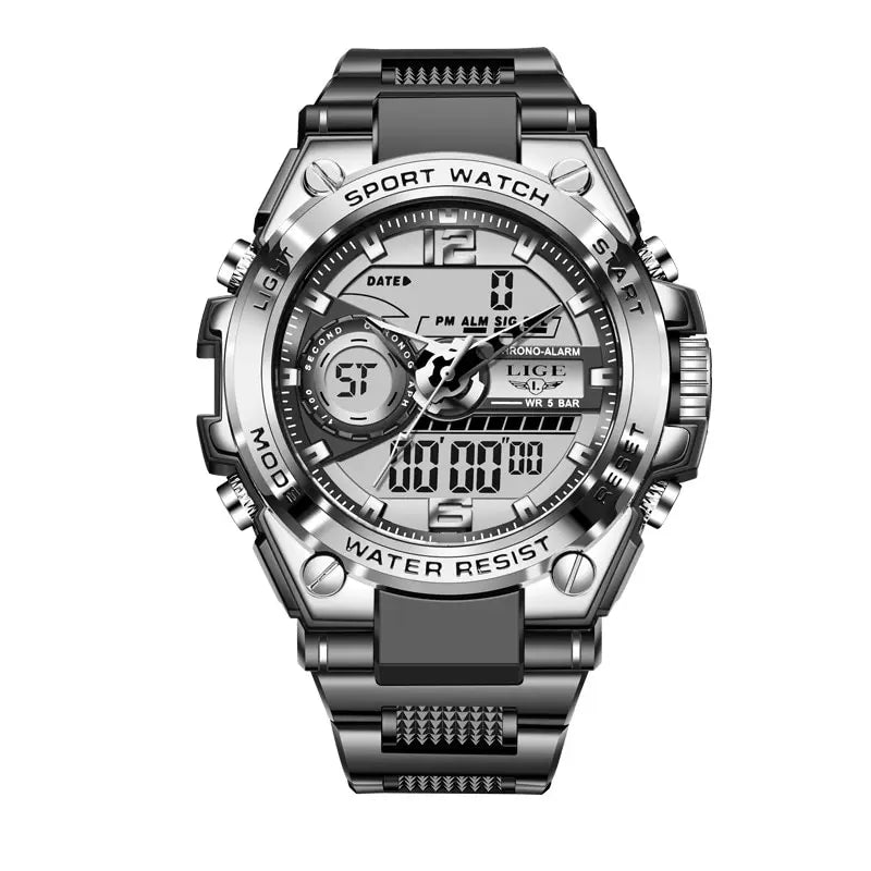 LIGE-Relógio Militar Impermeável Masculino, Digital 50m, Relógio de Pulso, LED, Quartzo, Relógio, Esporte, Masculino, Relógios Grandes