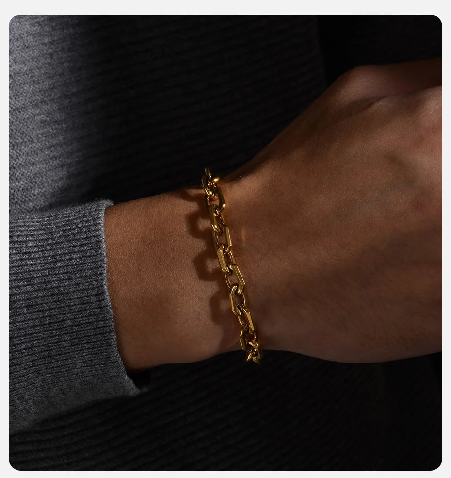 Vnox novo estilo 6.5mm belcher chain pulseiras para homem, aço inoxidável quadrado geométrico links pulseira presente, pulseira masculina
