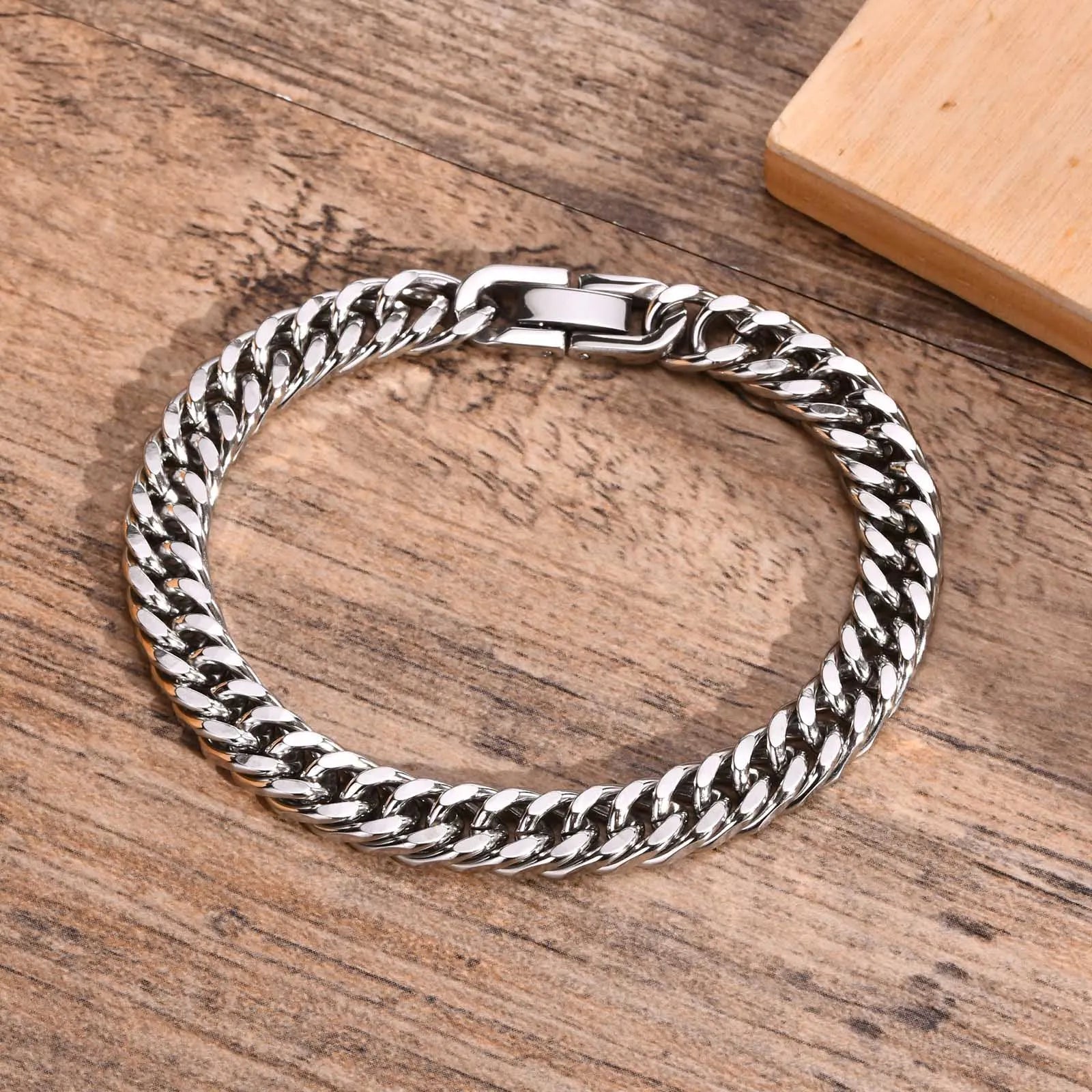 Vnox-Corrente de Aço Inoxidável Masculina, Pulseiras Miami Cubanas, Presentes Meninos, Jóias, Comprimento 8mm, 19cm, 21,5 cm